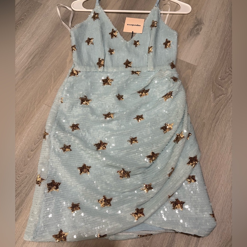 superdown Light Blue Sequin Star Mini Dress